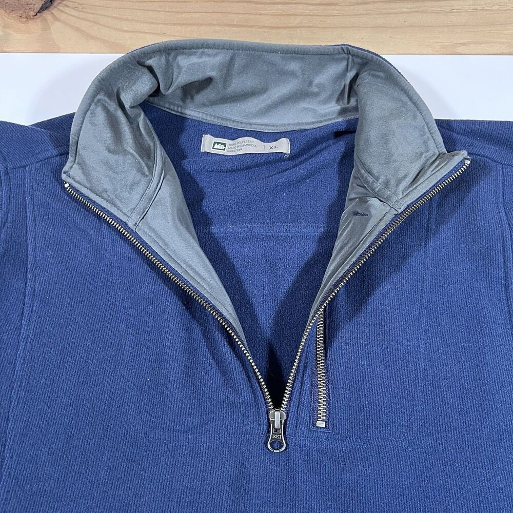 REI 1/4 Zip Blue Fleece Pullover W/ Elbow Patches Men's XL Outdoors Hiking - Picture 8 of 10